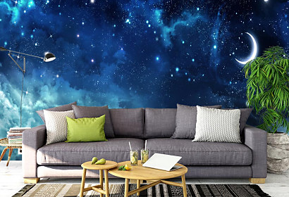 Hviezdna noc, starry night hviezdy stars mesiac moon galaxia oblaky oblak clouds